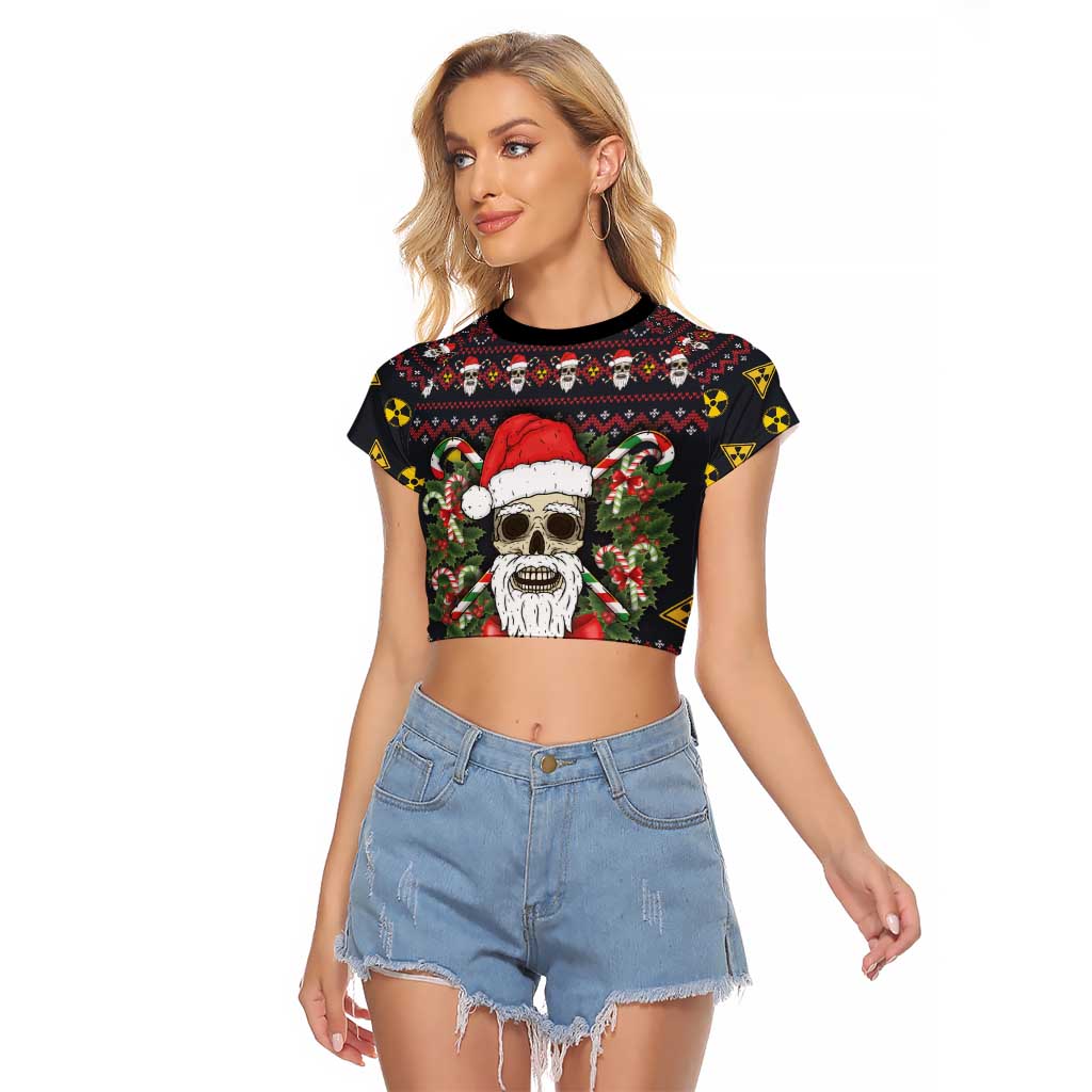Skull Have A Rad Christmas Raglan Cropped T Shirt Santa Skull - Wonder Print Shop