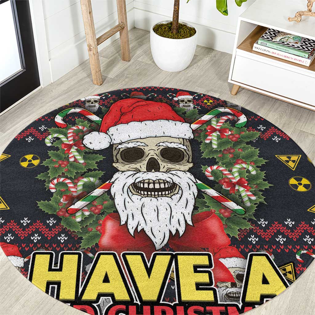 Skull Have A Rad Christmas Round Carpet Santa Skull