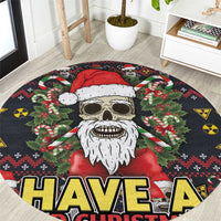 Skull Have A Rad Christmas Round Carpet Santa Skull