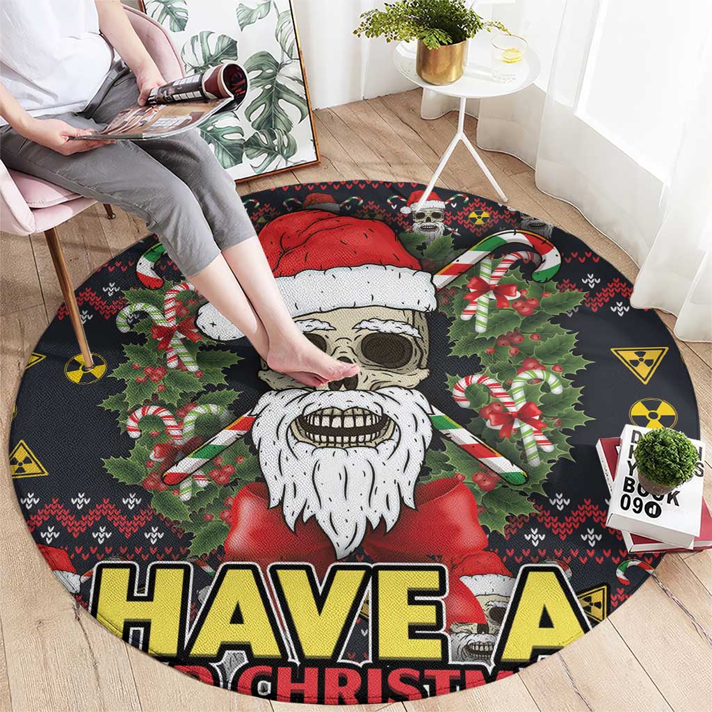Skull Have A Rad Christmas Round Carpet Santa Skull