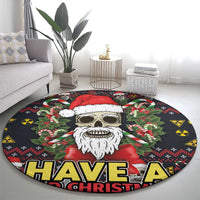 Skull Have A Rad Christmas Round Carpet Santa Skull