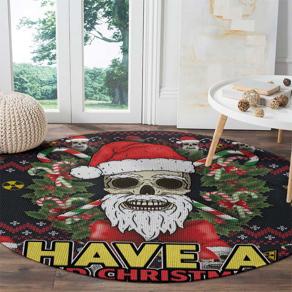Skull Have A Rad Christmas Round Carpet Santa Skull