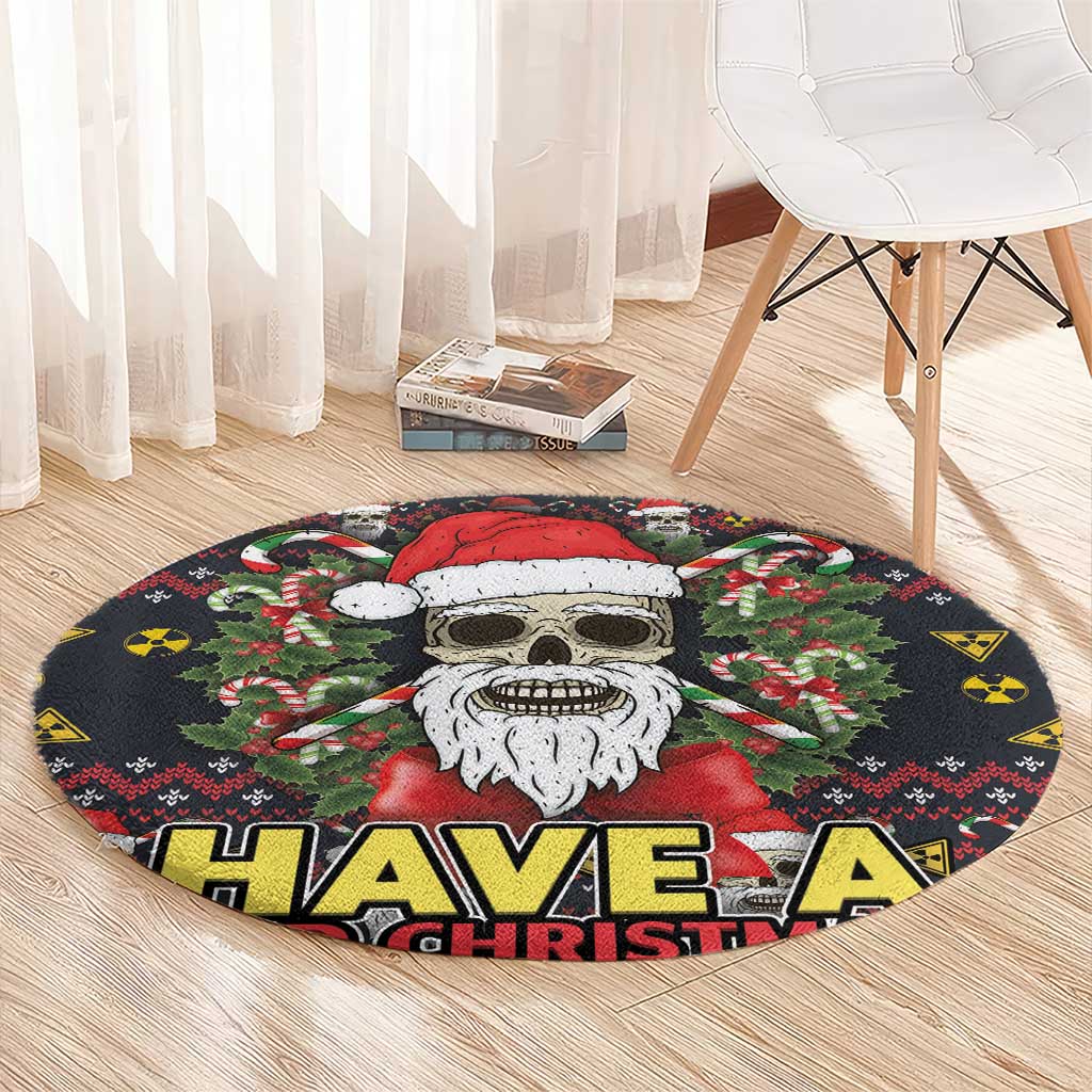 Skull Have A Rad Christmas Round Carpet Santa Skull