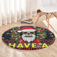 Skull Have A Rad Christmas Round Carpet Santa Skull