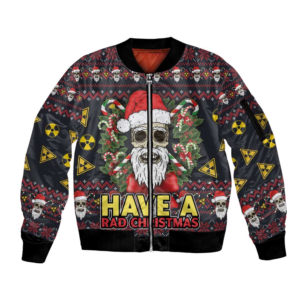 Skull Have A Rad Christmas Sleeve Zip Bomber Jacket Santa Skull - Wonder Print Shop