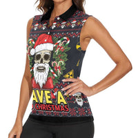 Skull Have A Rad Christmas Women Sleeveless Polo Shirt Santa Skull - Wonder Print Shop