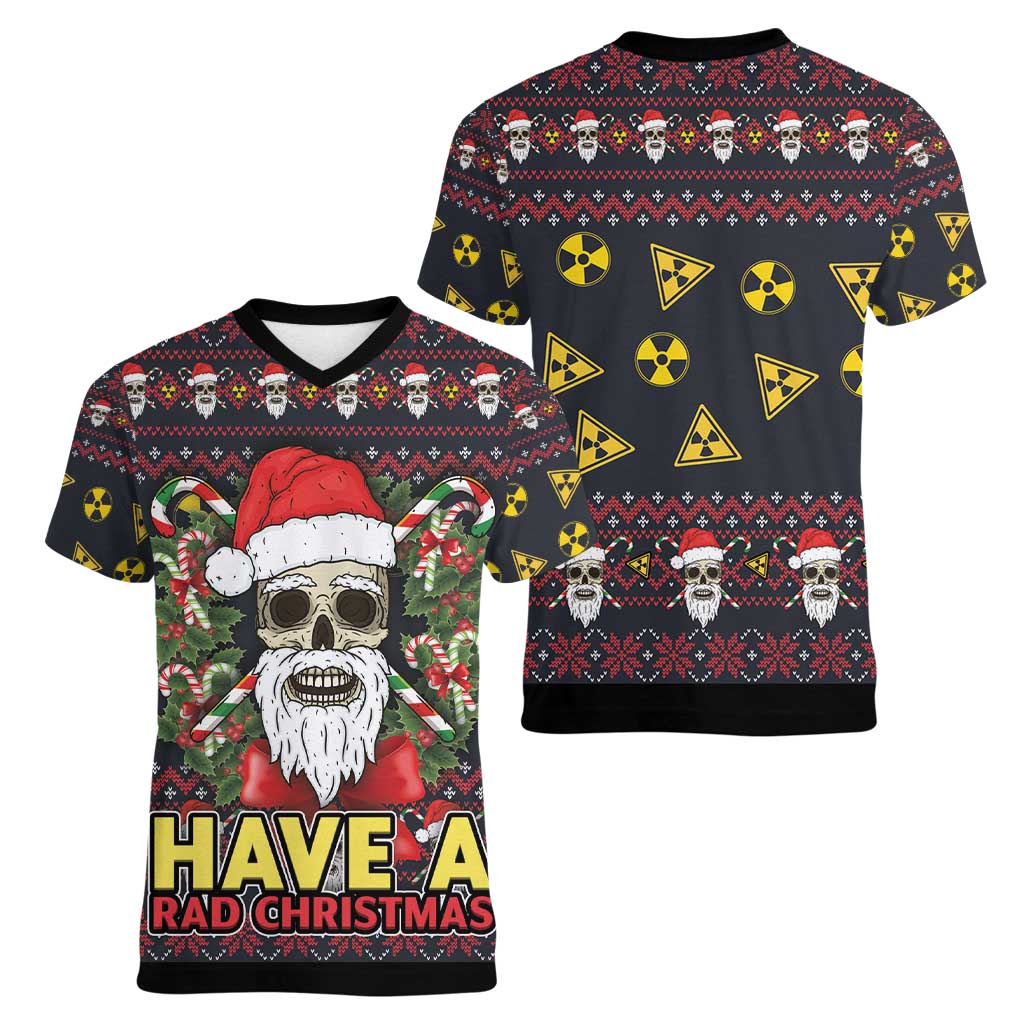 Skull Have A Rad Christmas Women V-Neck T-Shirt Santa Skull - Wonder Print Shop
