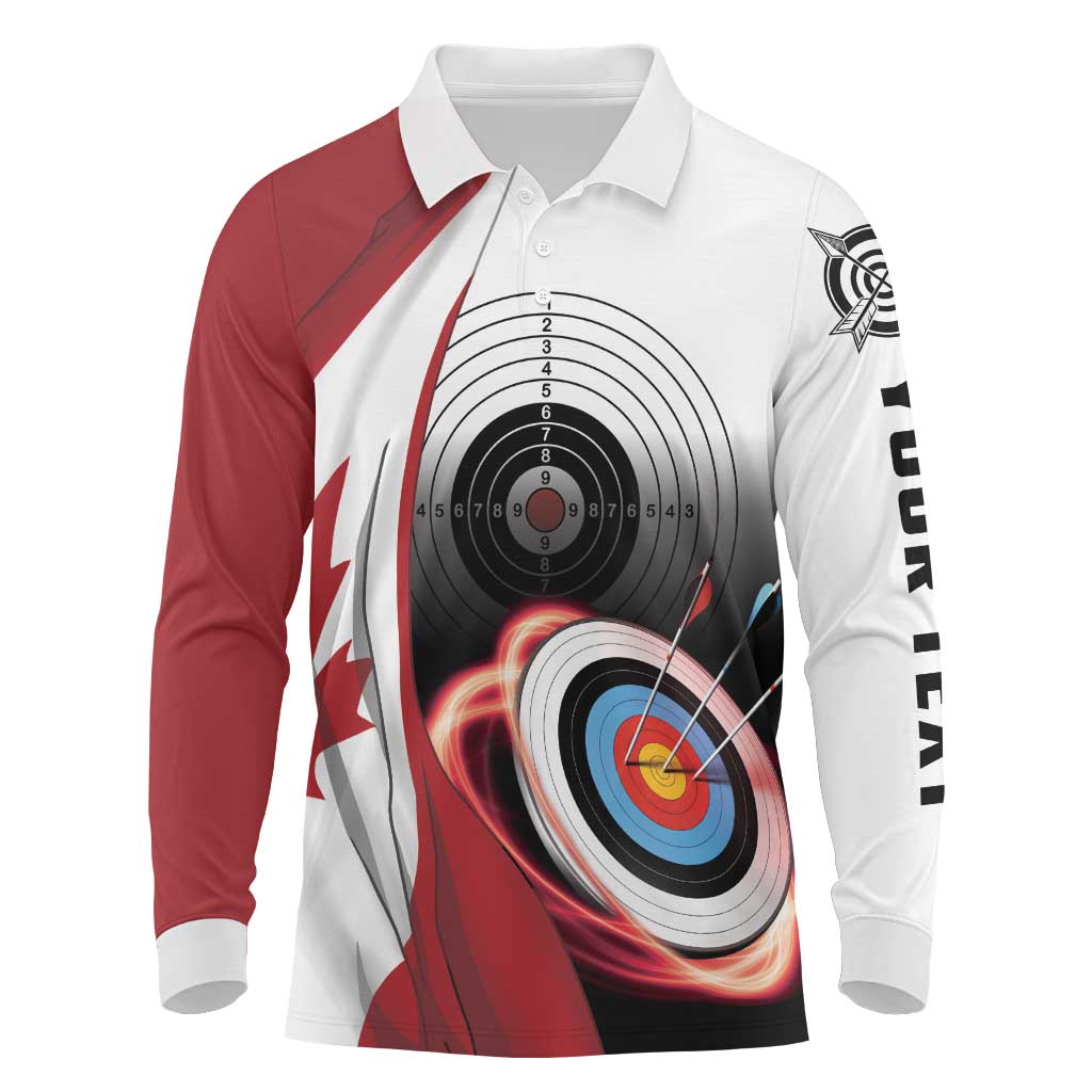 Personalized Canadian Flag Long Sleeve Polo Shirt Canada Archery Target - Maple Leaf
