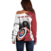 Personalized Canadian Flag Off Shoulder Sweater Canada Archery Target - Maple Leaf