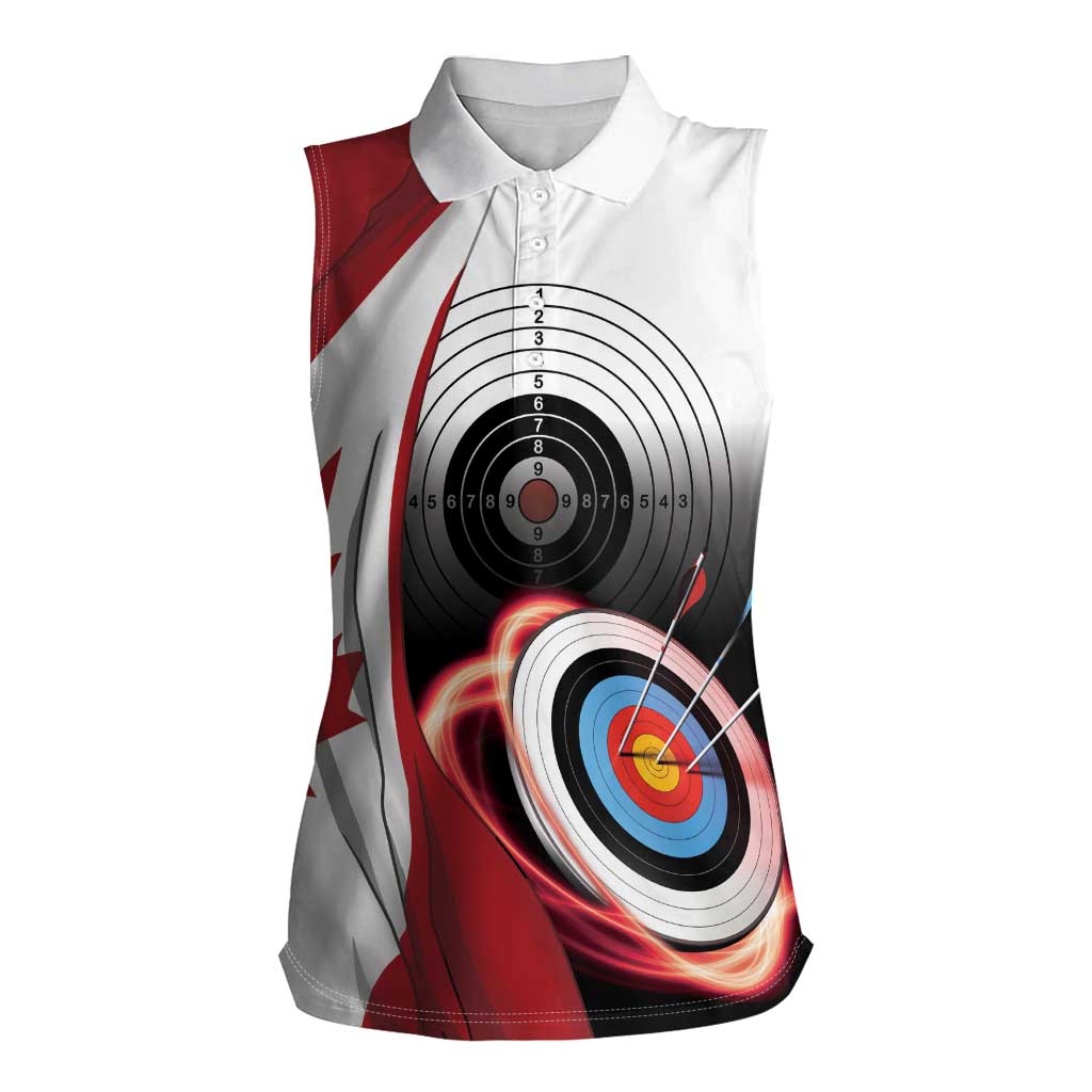 Personalized Canadian Flag Women Sleeveless Polo Shirt Canada Archery Target - Maple Leaf