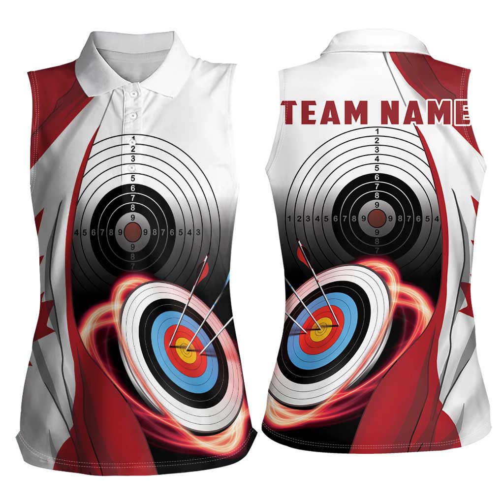 Personalized Canadian Flag Women Sleeveless Polo Shirt Canada Archery Target - Maple Leaf
