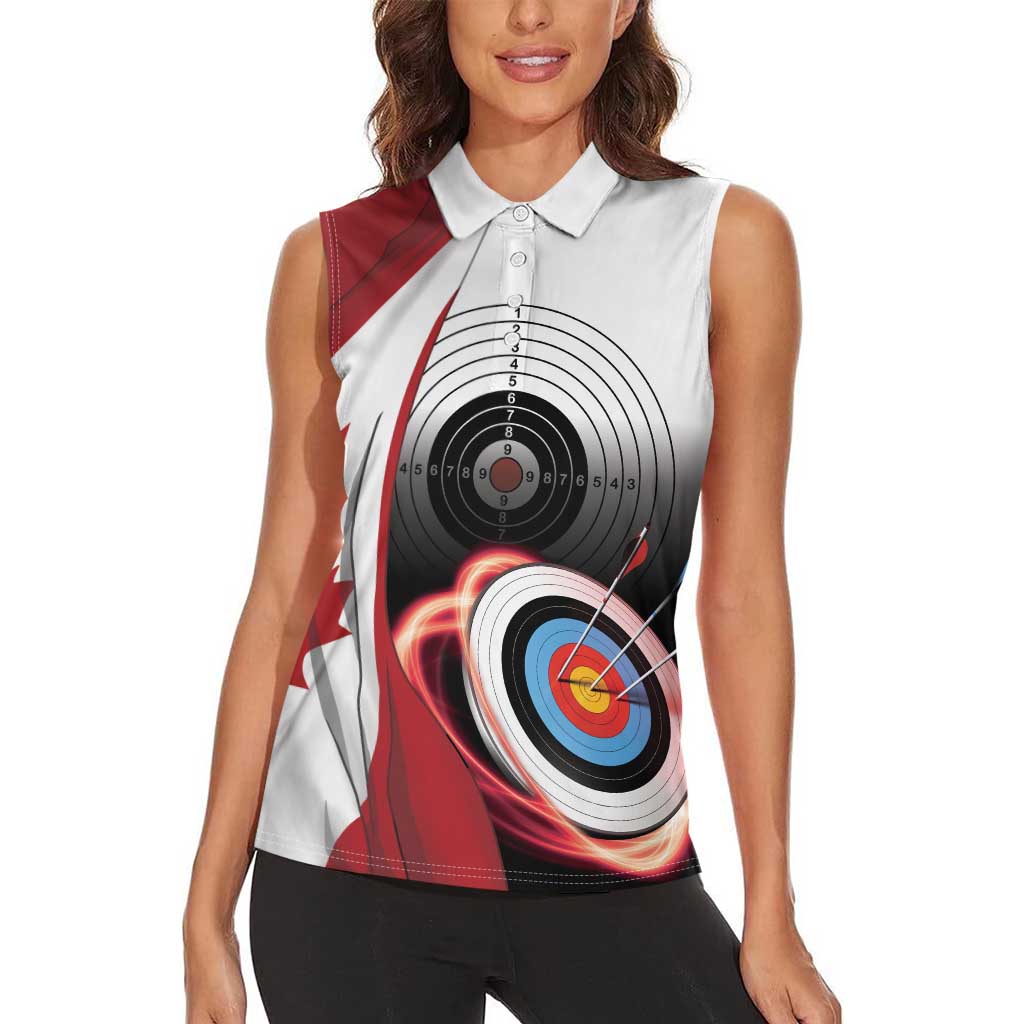Personalized Canadian Flag Women Sleeveless Polo Shirt Canada Archery Target - Maple Leaf