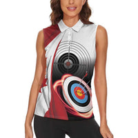 Personalized Canadian Flag Women Sleeveless Polo Shirt Canada Archery Target - Maple Leaf