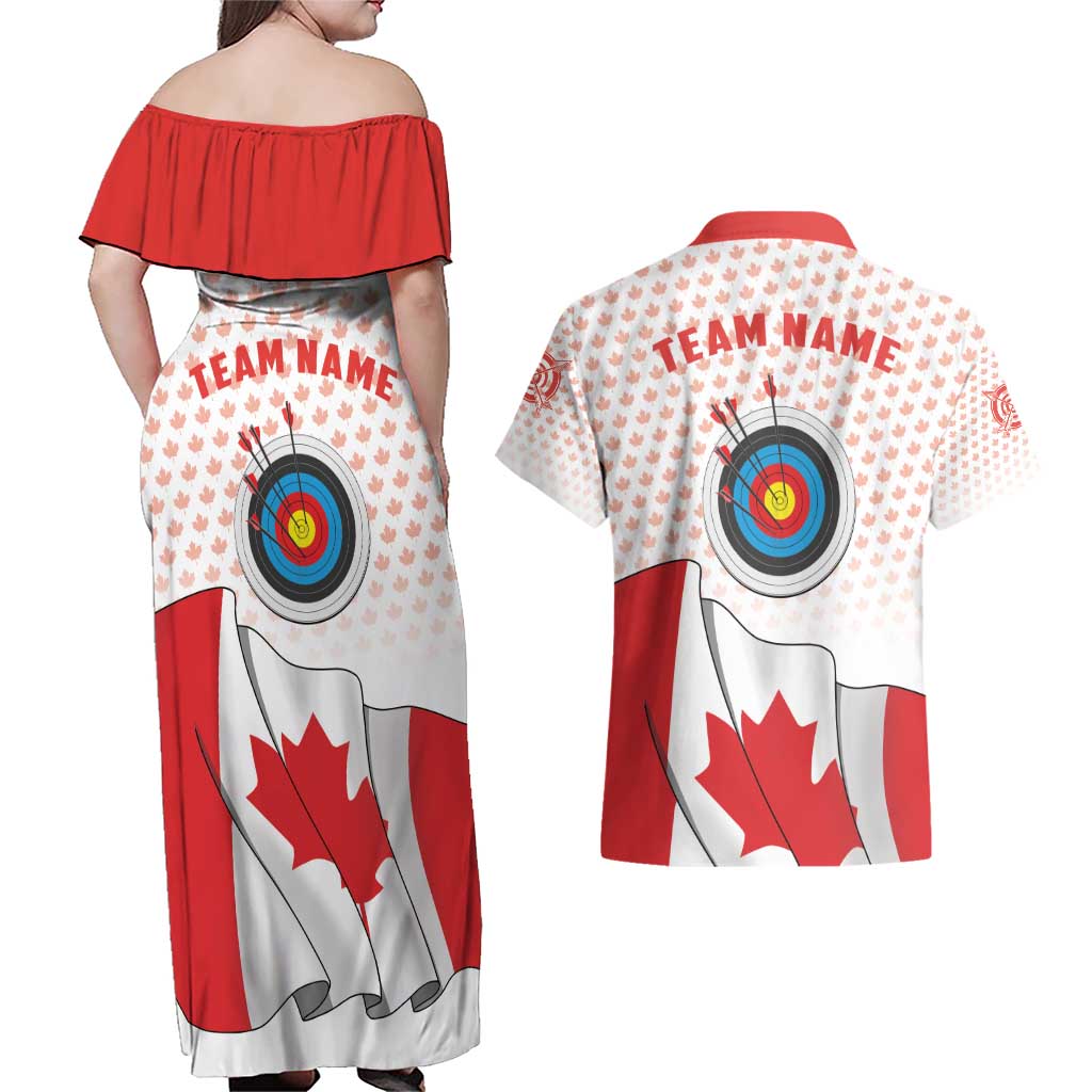 Personalized Canada Archery Couples Matching Off Shoulder Maxi Dress and Hawaiian Shirt Maple Leaf Canadian Flag