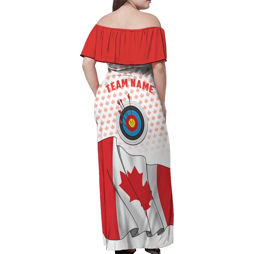 Personalized Canada Archery Family Matching Off Shoulder Maxi Dress and Hawaiian Shirt Maple Leaf Canadian Flag