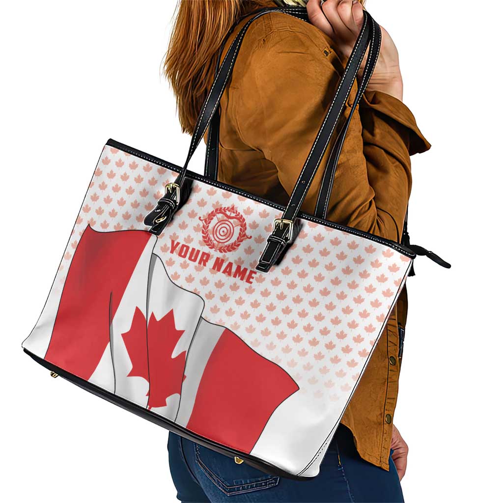 Personalized Canada Archery Leather Tote Bag Maple Leaf Canadian Flag