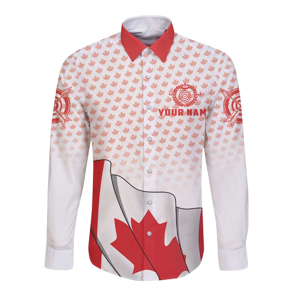 Personalized Canada Archery Long Sleeve Button Shirt Maple Leaf Canadian Flag