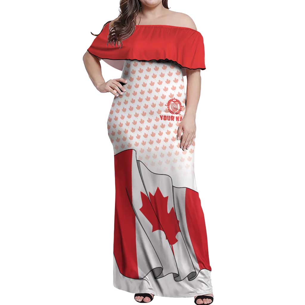 Personalized Canada Archery Off Shoulder Maxi Dress Maple Leaf Canadian Flag