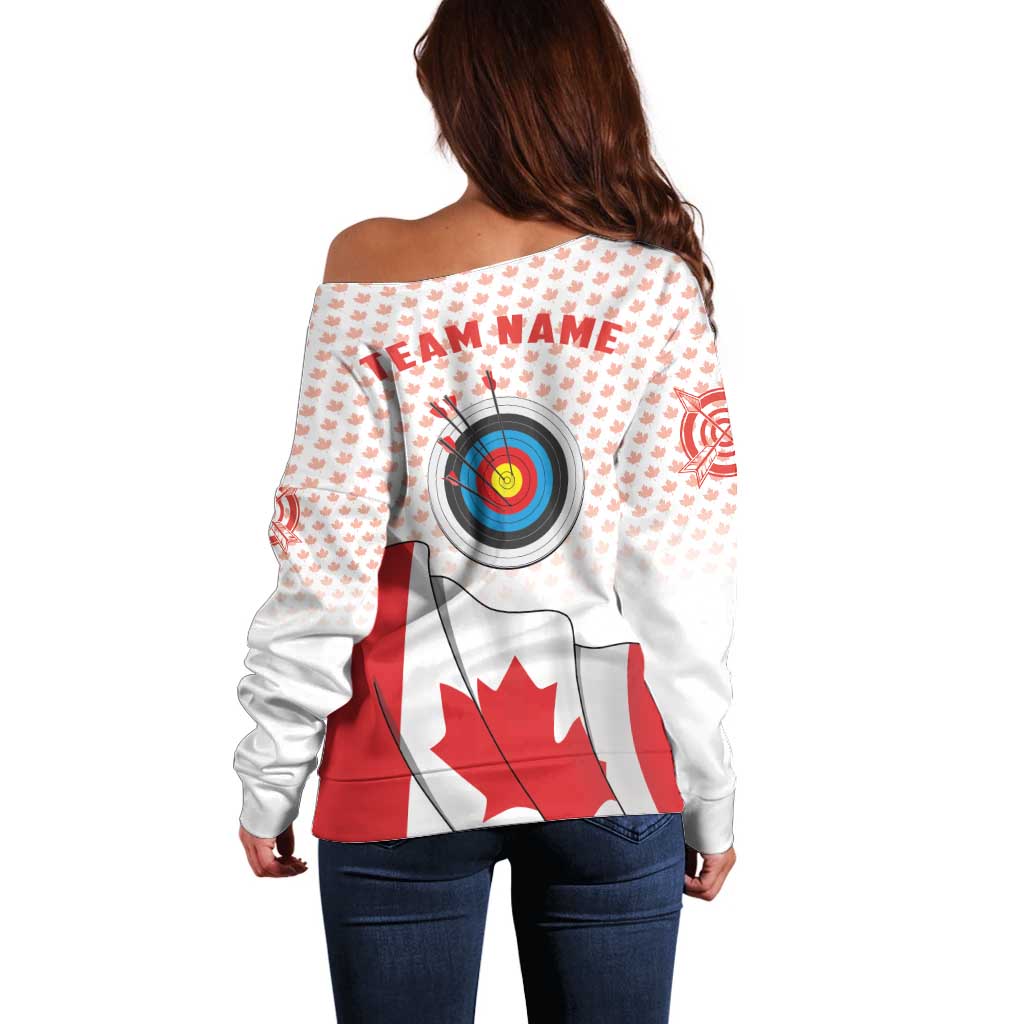 Personalized Canada Archery Off Shoulder Sweater Maple Leaf Canadian Flag