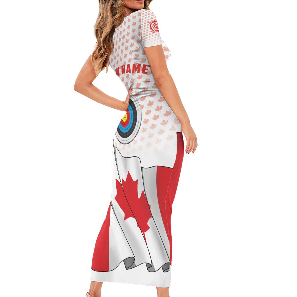 Personalized Canada Archery Short Sleeve Bodycon Dress Maple Leaf Canadian Flag