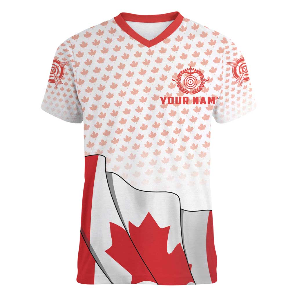 Personalized Canada Archery Women V-Neck T-Shirt Maple Leaf Canadian Flag