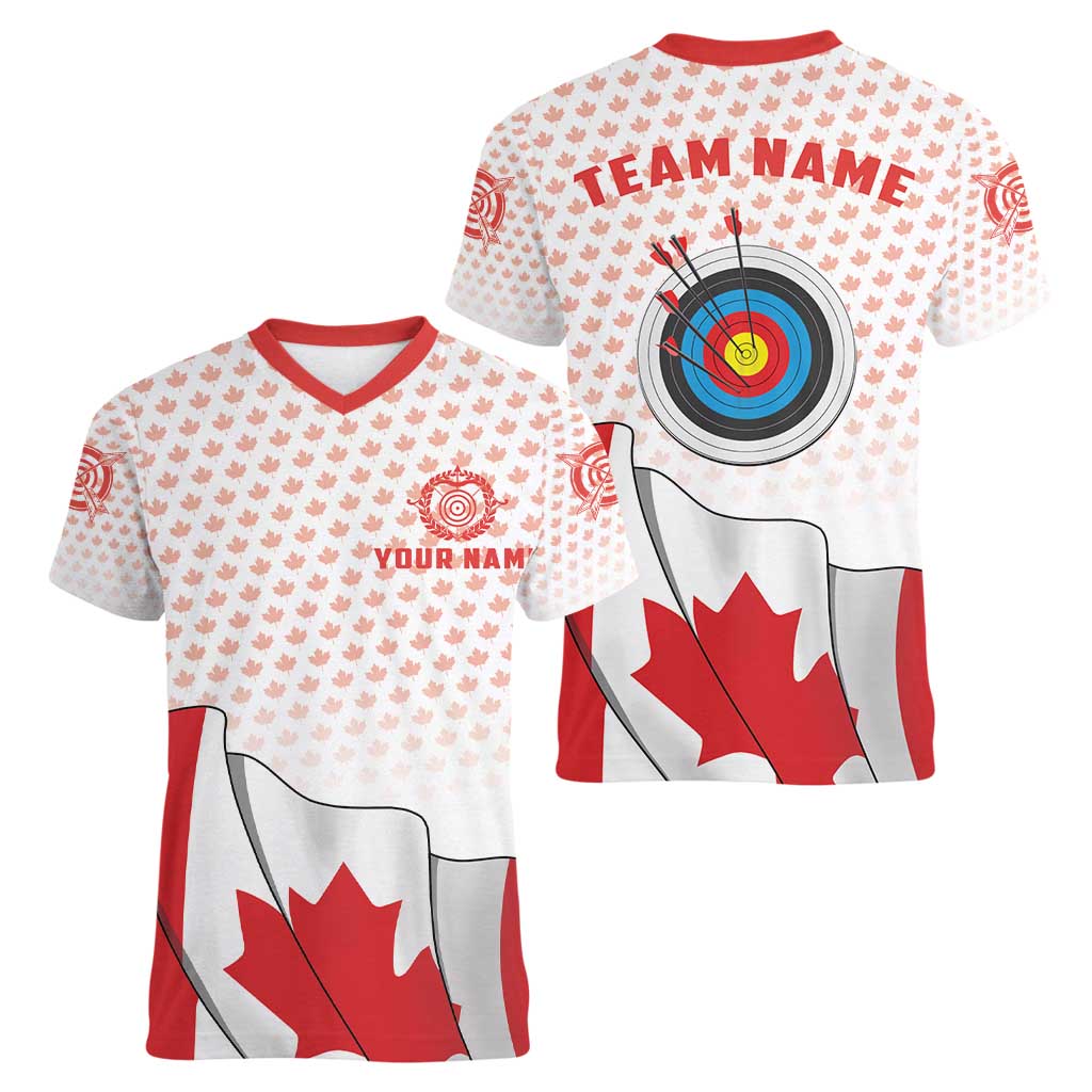 Personalized Canada Archery Women V-Neck T-Shirt Maple Leaf Canadian Flag