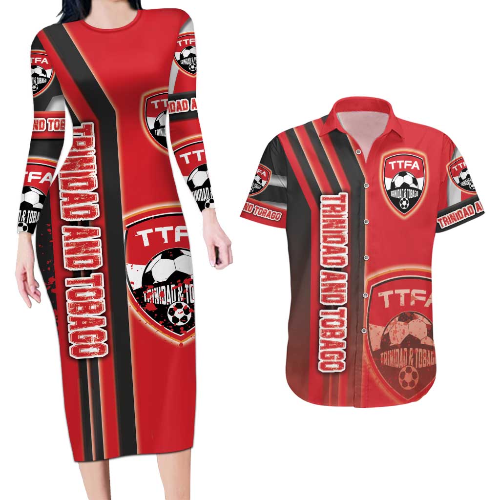 Trinidad and Tobago Football Couples Matching Long Sleeve Bodycon Dress and Hawaiian Shirt Soca Warriors Soccer - Road To Champion