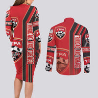 Trinidad and Tobago Football Couples Matching Long Sleeve Bodycon Dress and Long Sleeve Button Shirt Soca Warriors Soccer - Road To Champion