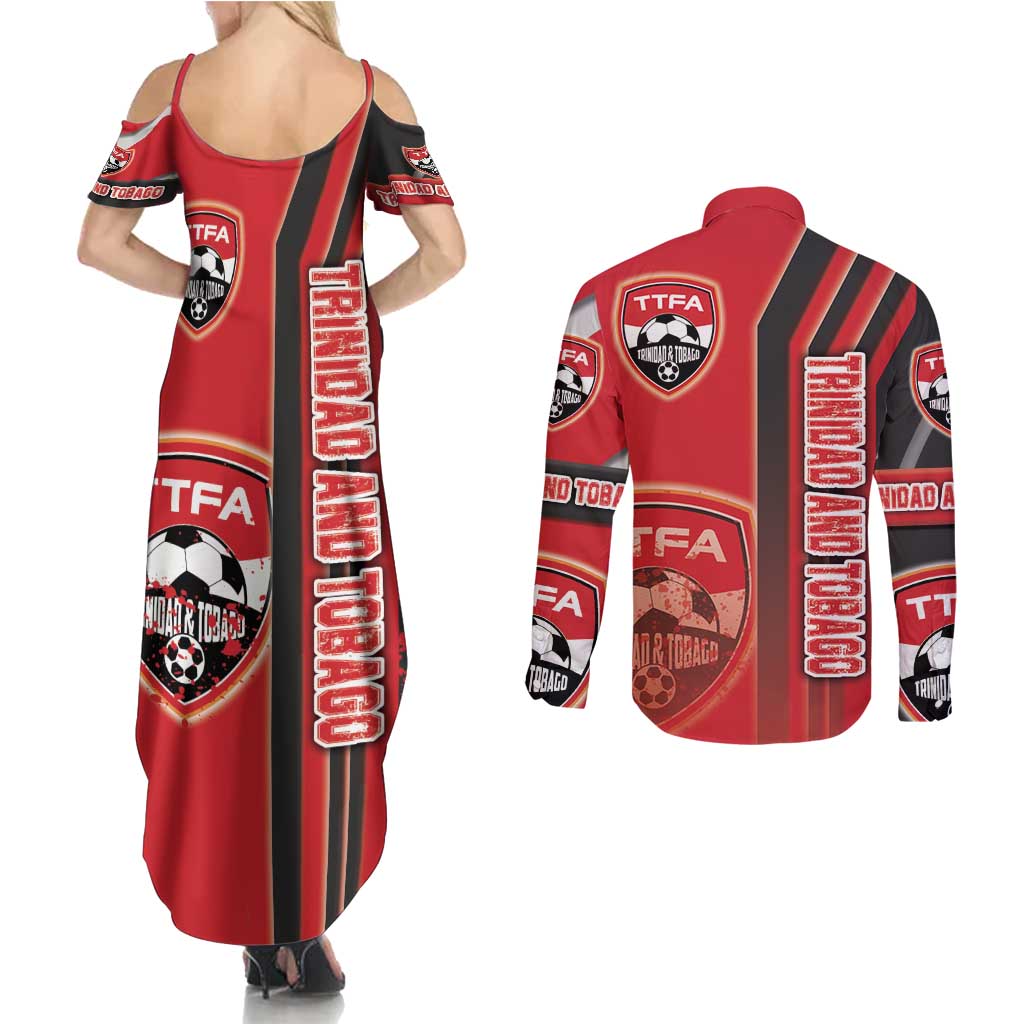 Trinidad and Tobago Football Couples Matching Summer Maxi Dress and Long Sleeve Button Shirt Soca Warriors Soccer - Road To Champion