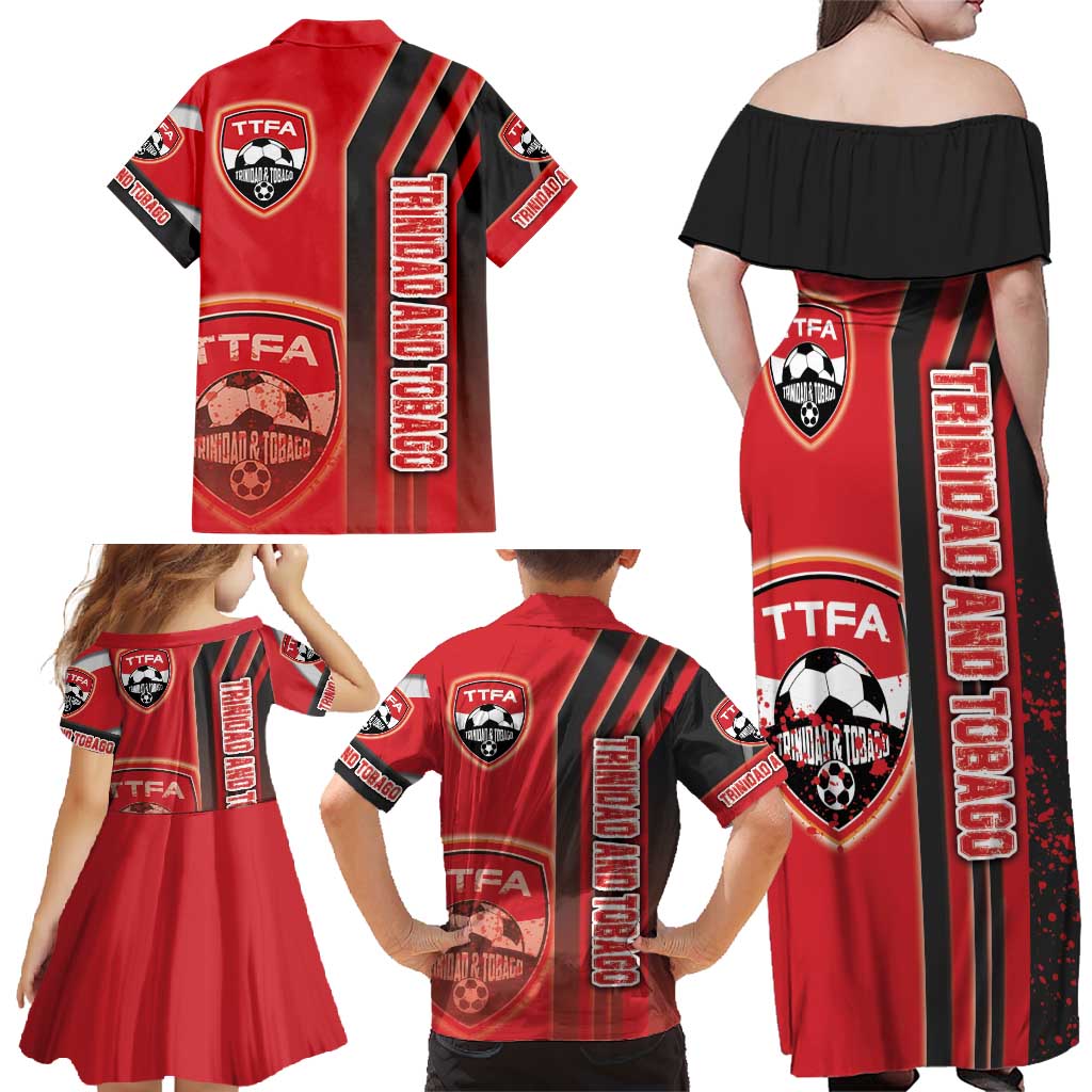 Trinidad and Tobago Football Family Matching Off Shoulder Maxi Dress and Hawaiian Shirt Soca Warriors Soccer - Road To Champion