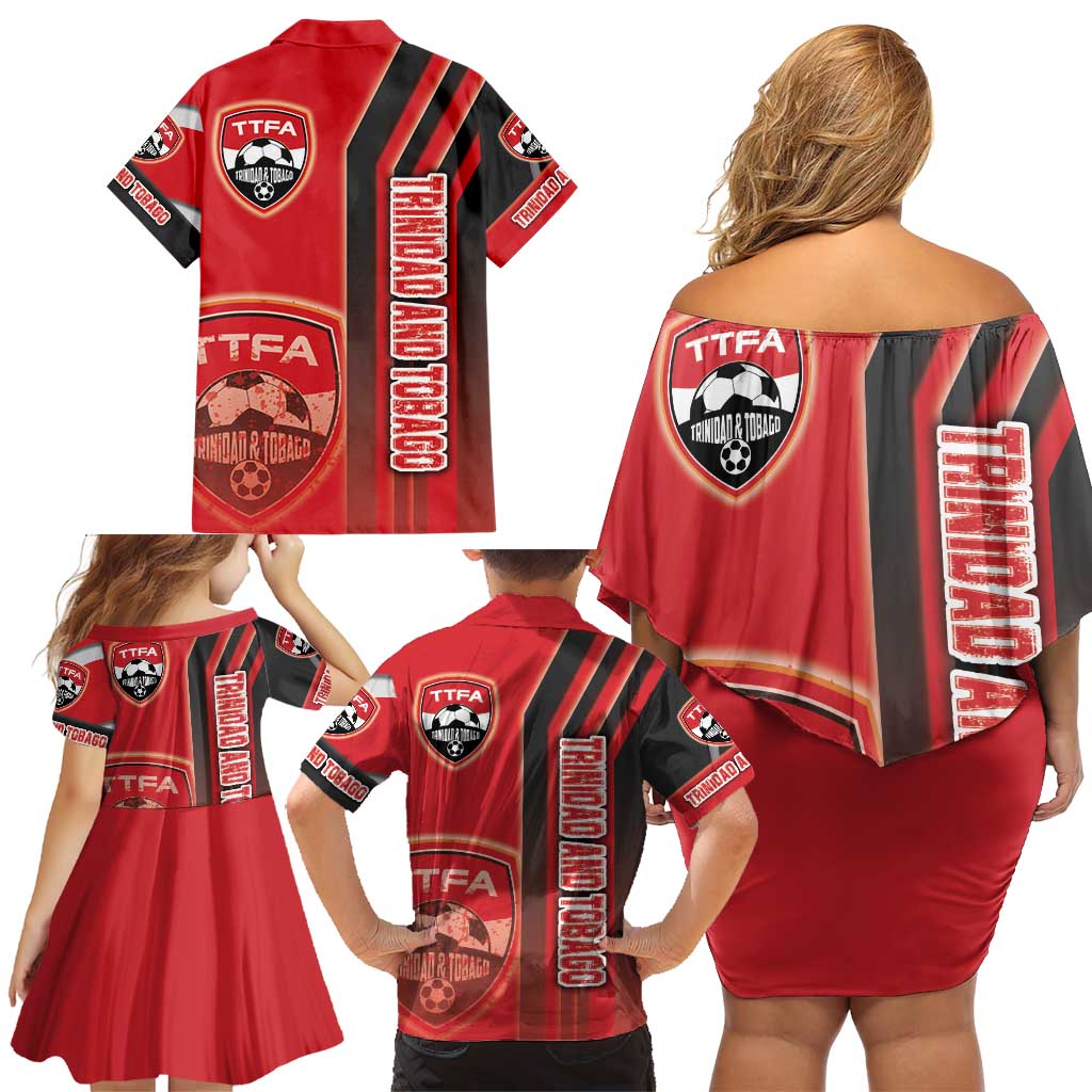 Trinidad and Tobago Football Family Matching Off Shoulder Short Dress and Hawaiian Shirt Soca Warriors Soccer - Road To Champion