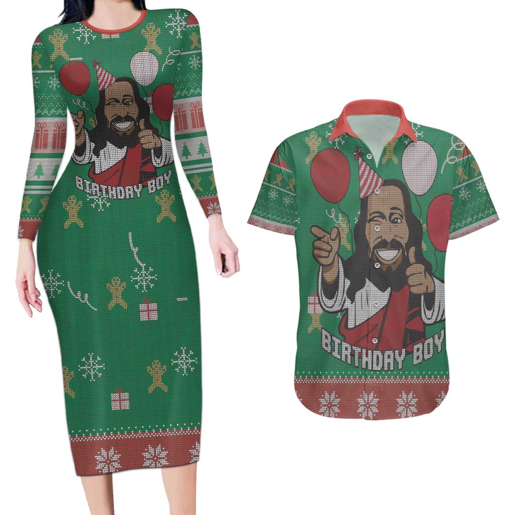 Birthday Boy Jesus Couples Matching Long Sleeve Bodycon Dress and Hawaiian Shirt African Christian - Wonder Print Shop