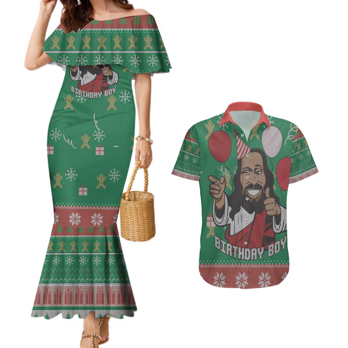 Birthday Boy Jesus Couples Matching Mermaid Dress and Hawaiian Shirt African Christian - Wonder Print Shop