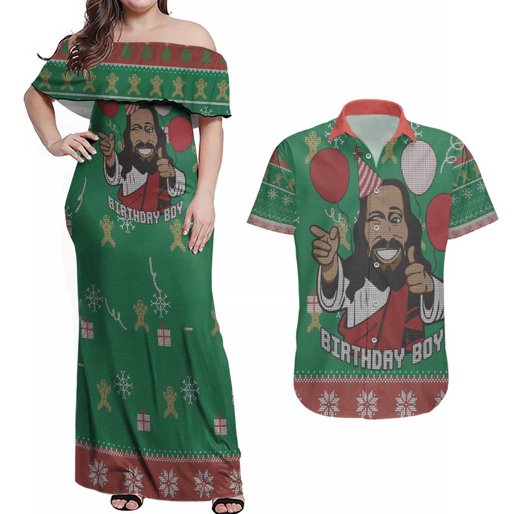 Birthday Boy Jesus Couples Matching Off Shoulder Maxi Dress and Hawaiian Shirt African Christian - Wonder Print Shop