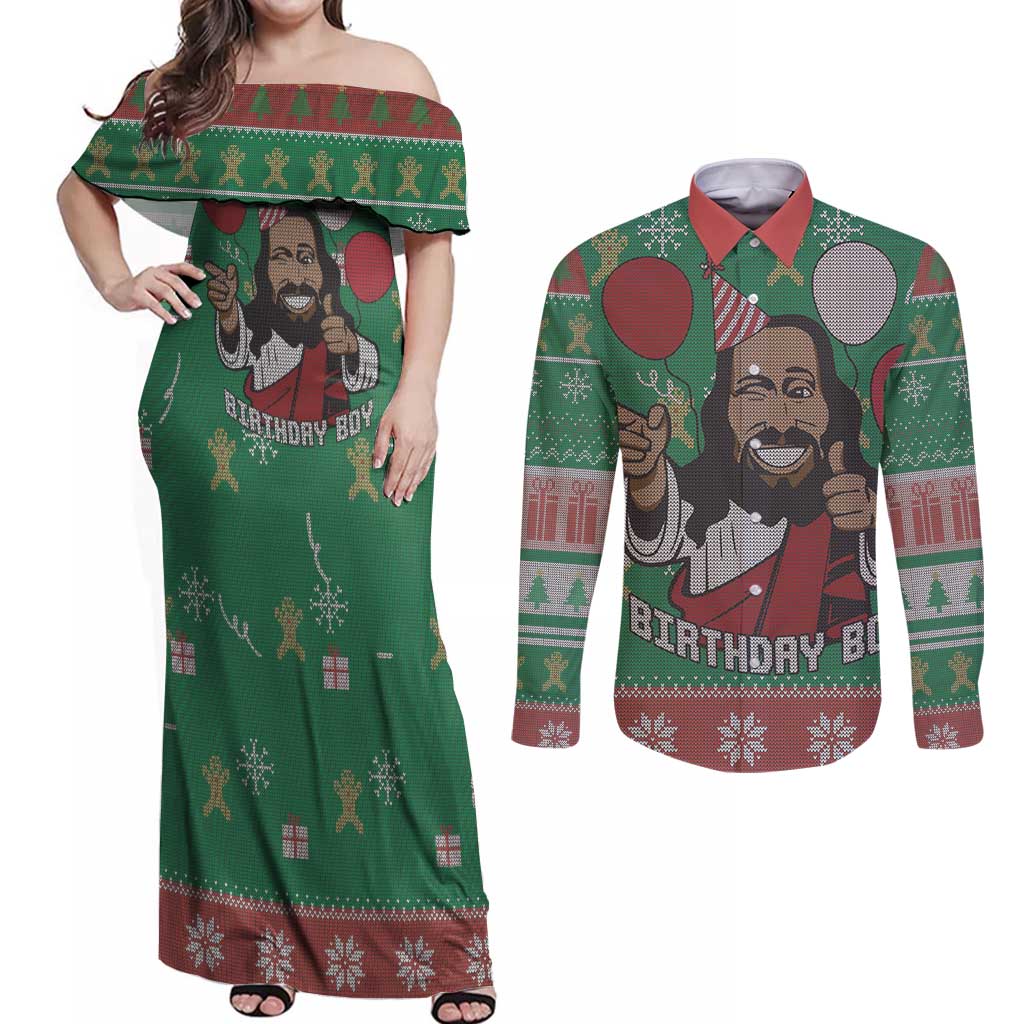 Birthday Boy Jesus Couples Matching Off Shoulder Maxi Dress and Long Sleeve Button Shirt African Christian - Wonder Print Shop