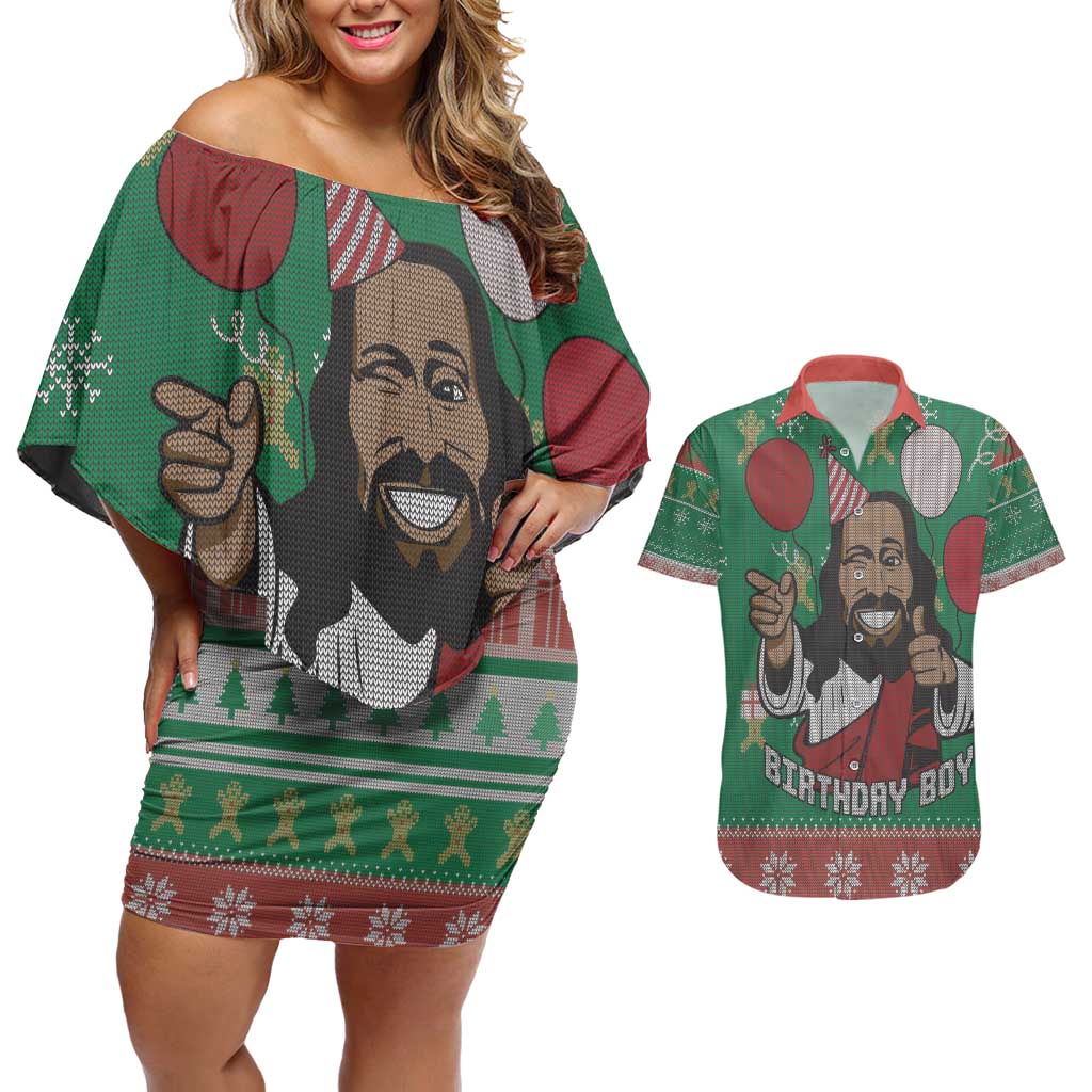 Birthday Boy Jesus Couples Matching Off Shoulder Short Dress and Hawaiian Shirt African Christian - Wonder Print Shop