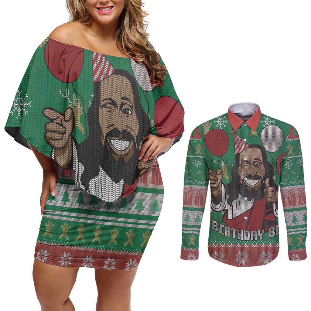 Birthday Boy Jesus Couples Matching Off Shoulder Short Dress and Long Sleeve Button Shirt African Christian - Wonder Print Shop