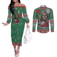 Birthday Boy Jesus Couples Matching Off The Shoulder Long Sleeve Dress and Long Sleeve Button Shirt African Christian