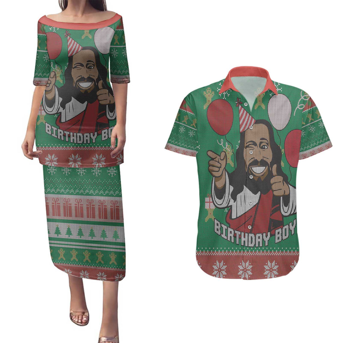 Birthday Boy Jesus Couples Matching Puletasi and Hawaiian Shirt African Christian - Wonder Print Shop