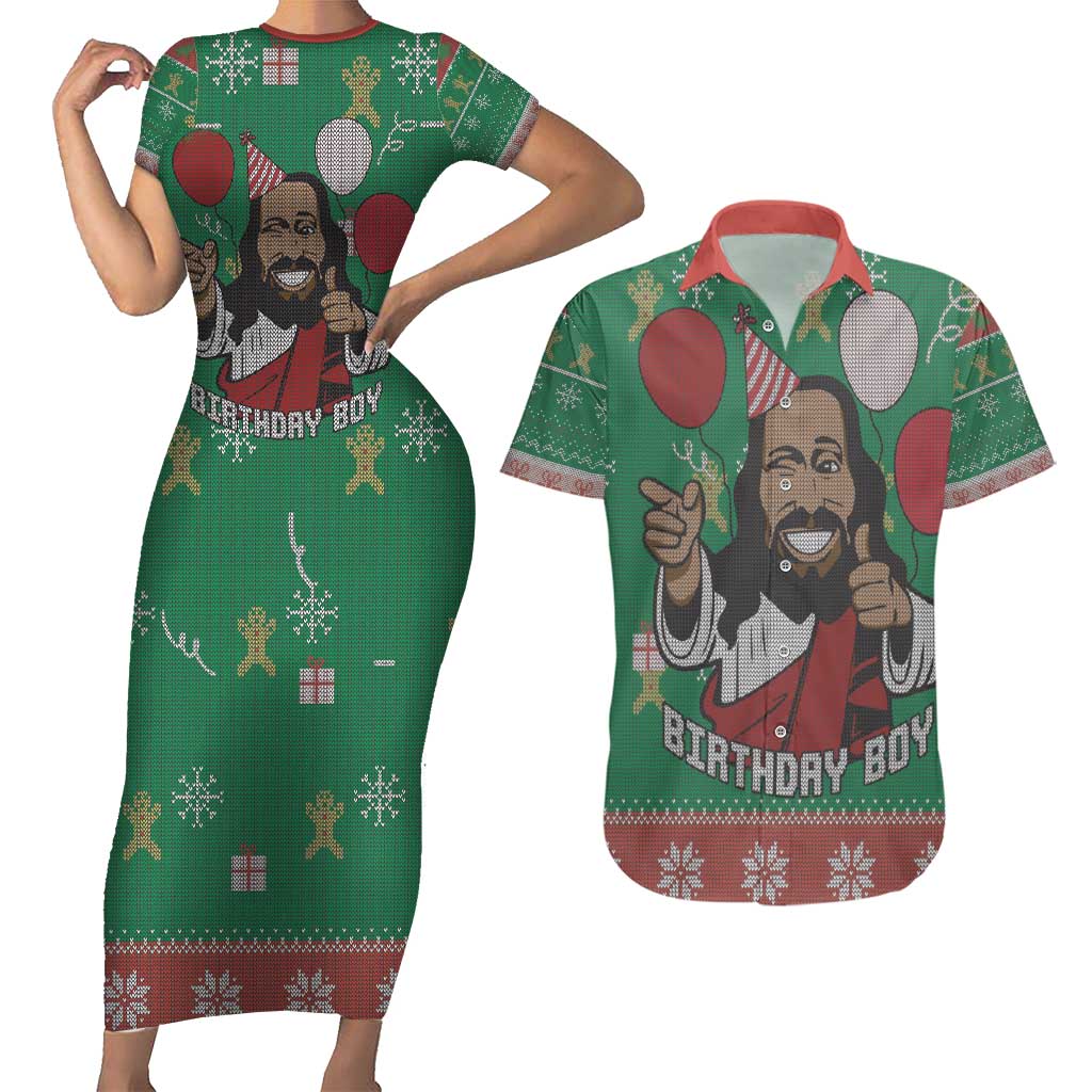 Birthday Boy Jesus Couples Matching Short Sleeve Bodycon Dress and Hawaiian Shirt African Christian - Wonder Print Shop