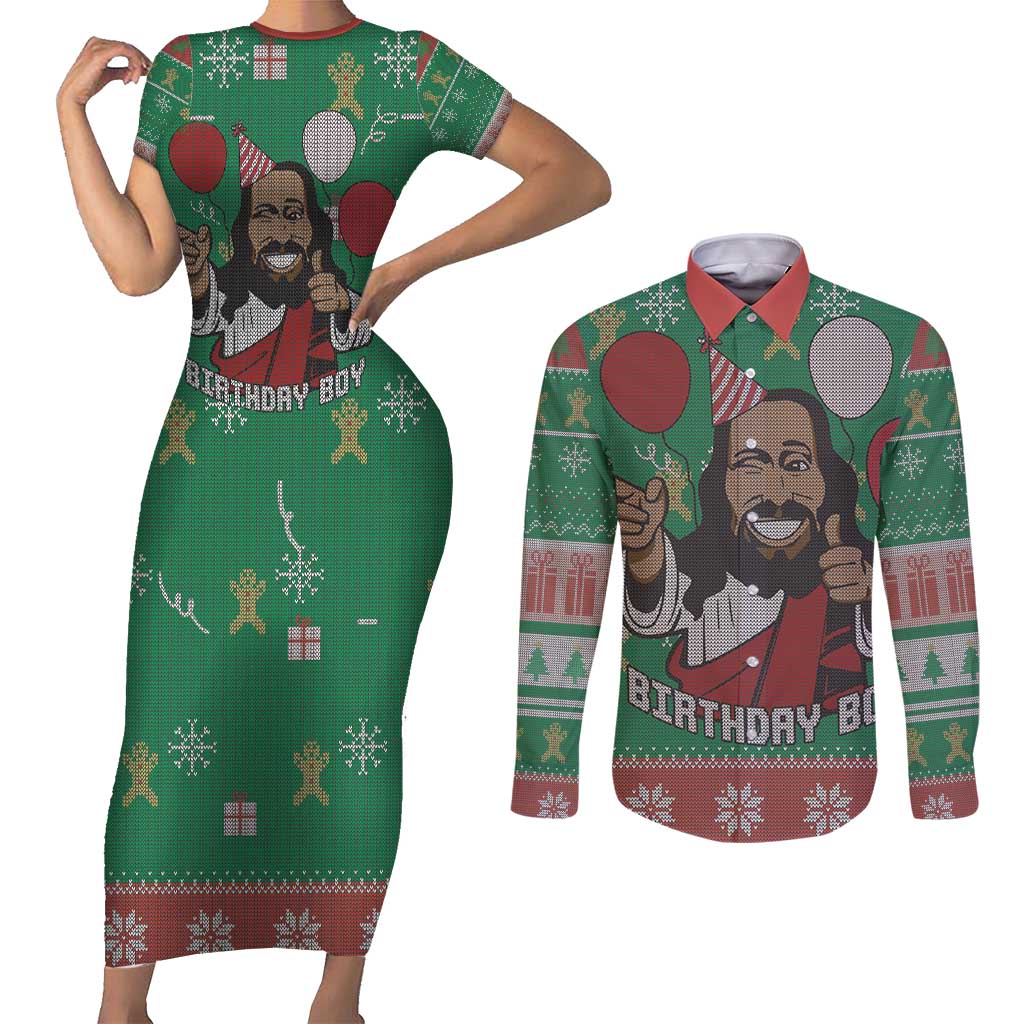 Birthday Boy Jesus Couples Matching Short Sleeve Bodycon Dress and Long Sleeve Button Shirt African Christian - Wonder Print Shop