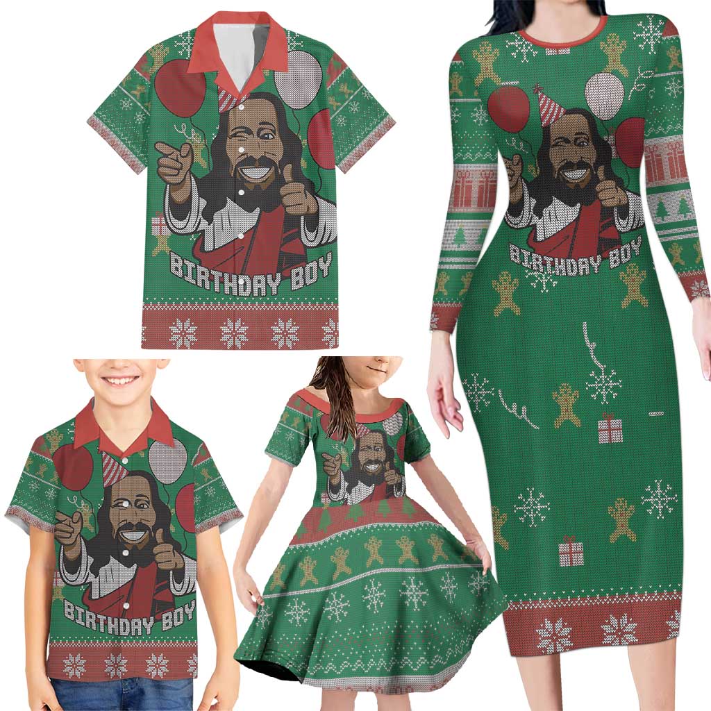 Birthday Boy Jesus Family Matching Long Sleeve Bodycon Dress and Hawaiian Shirt African Christian - Wonder Print Shop