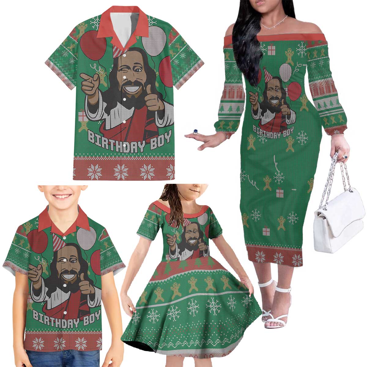 Birthday Boy Jesus Family Matching Off The Shoulder Long Sleeve Dress and Hawaiian Shirt African Christian - Wonder Print Shop