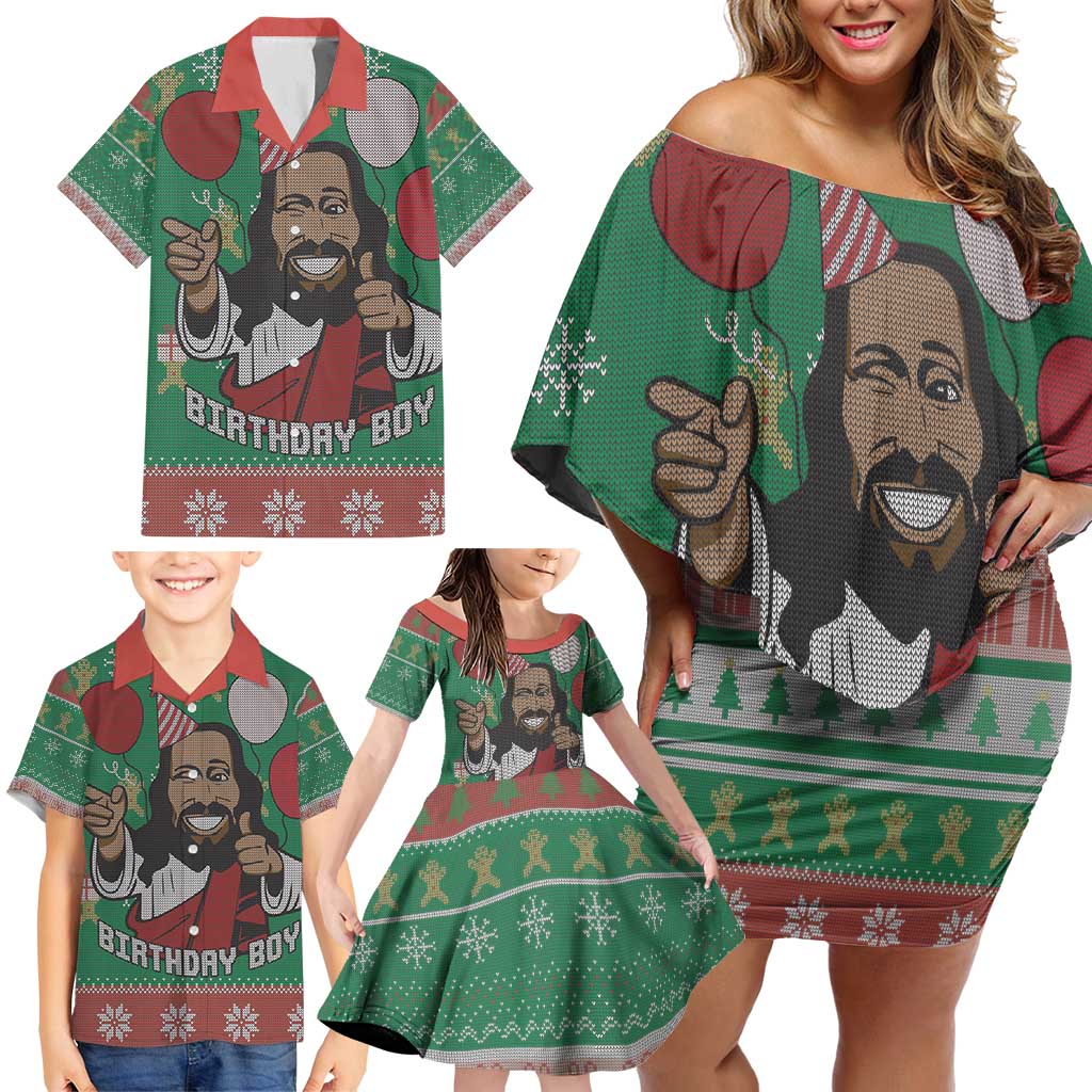 Birthday Boy Jesus Family Matching Off Shoulder Short Dress and Hawaiian Shirt African Christian - Wonder Print Shop