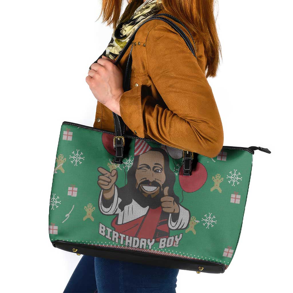 Birthday Boy Jesus Leather Tote Bag African Christian - Wonder Print Shop