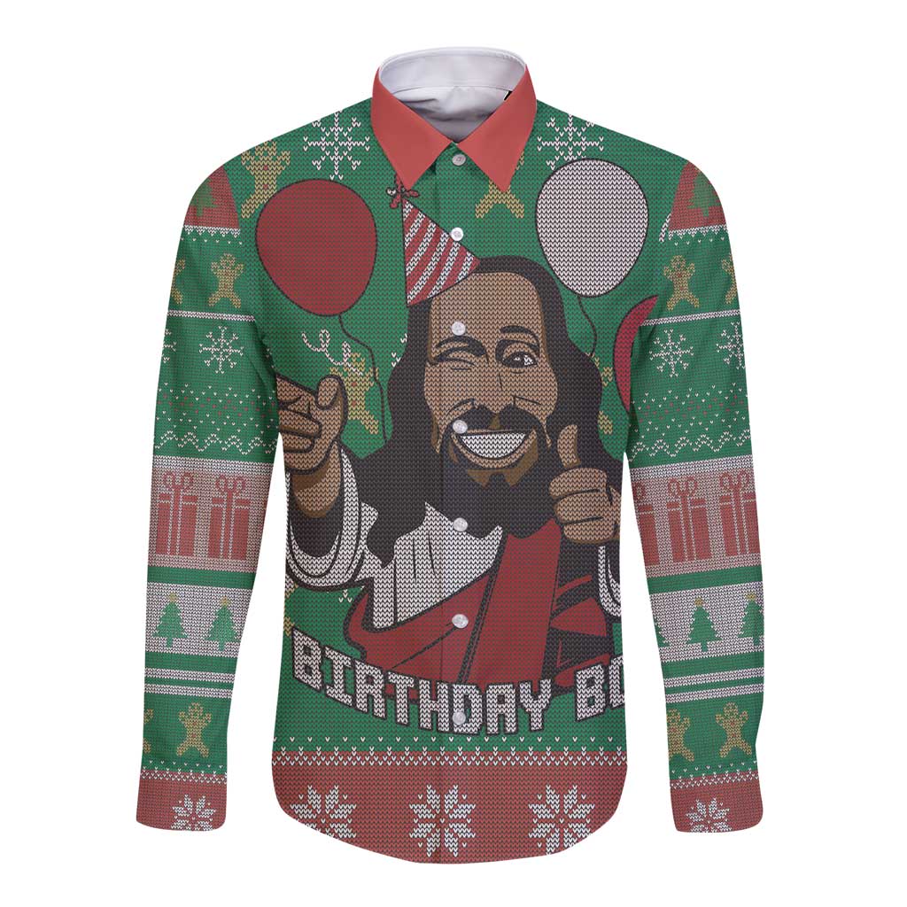 Birthday Boy Jesus Long Sleeve Button Shirt African Christian - Wonder Print Shop