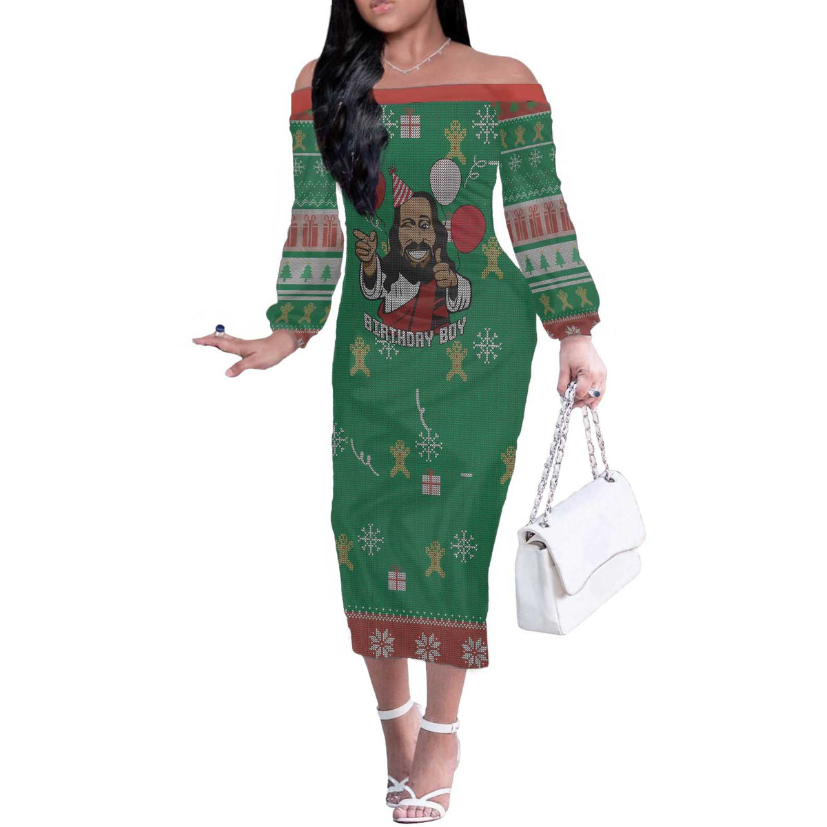 Birthday Boy Jesus Off The Shoulder Long Sleeve Dress African Christian - Wonder Print Shop