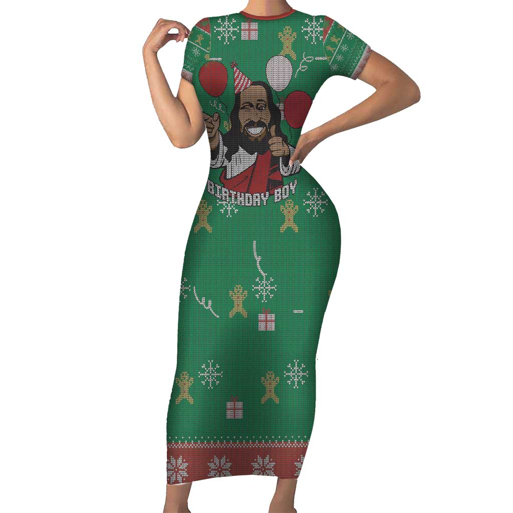 Birthday Boy Jesus Short Sleeve Bodycon Dress African Christian - Wonder Print Shop