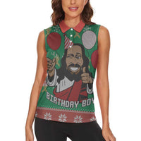 Birthday Boy Jesus Women Sleeveless Polo Shirt African Christian - Wonder Print Shop