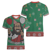 Birthday Boy Jesus Women V-Neck T-Shirt African Christian - Wonder Print Shop